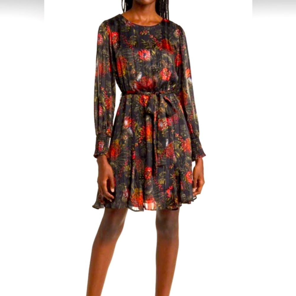 Chelsea 28  Black tie waist festive floralDress